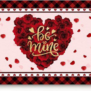 Valentine's Day Doormat Red Heart Rose Buffalo Plaid 18" x 30" Entrance Mat